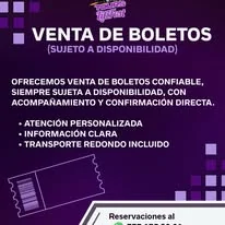 Venta de boletos sujeto a disponibilidad